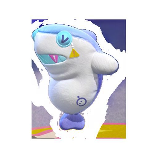 ‘小鲨包’背面展示图，白色绒面与黑色拉链形成鲜明对比，整体造型呆萌又帅气