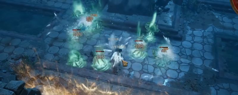 《泰坦之旅2》法师职业正在BOSS门前对抗大量刷新的螃蟹怪物，法术特效遍布屏幕，战斗场面激烈