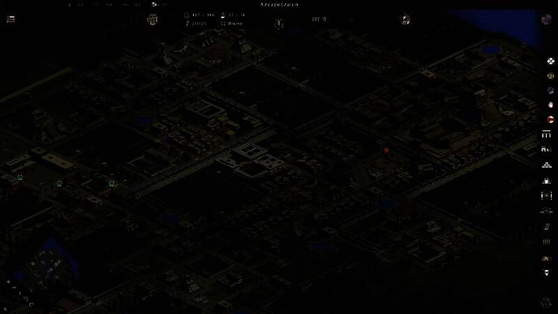 俯视视角下的对称城市布局，道路呈十字交叉，神庙居中，四周住宅与农田整齐排列