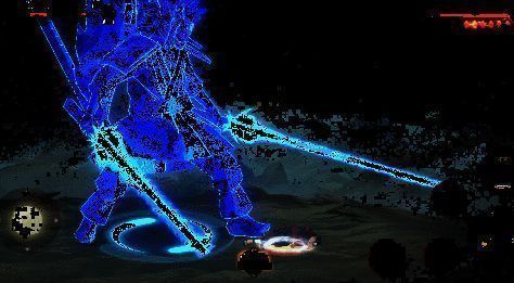 长按奥义进入完成体须佐能乎，全身包裹蓝色骨架，进入金刚体状态