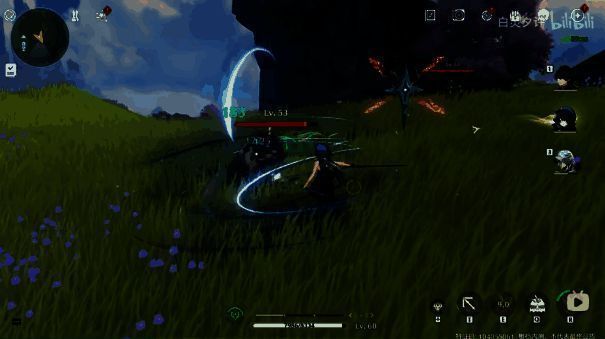 角色释放终极技能瞬间，刀光划破夜空，敌人被气浪击飞，特效震撼