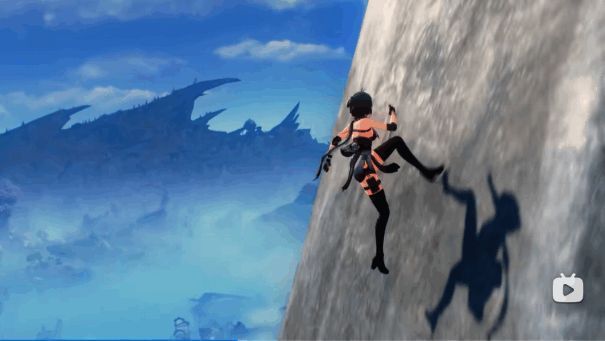 角色在垂直墙面奔跑，身后留下能量轨迹，动作极具动感与速度感