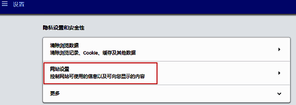 网站设置入口按钮位于隐私设置页面中部，清晰可见