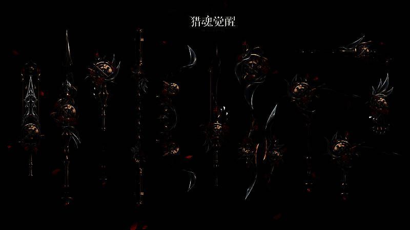 时钟系列武器展示图，十种不同武器环绕悬浮，齿轮与指针环绕旋转，散发金色光芒