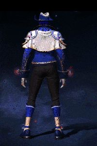 蓝衣骑士染色款展示，男性角色披戴蓝色铠甲，手持长剑，气势凛然