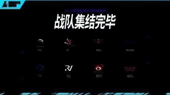 八支参赛战队队旗并列展示，背景为赛事主视觉LOGO，充满科技感与竞技氛围