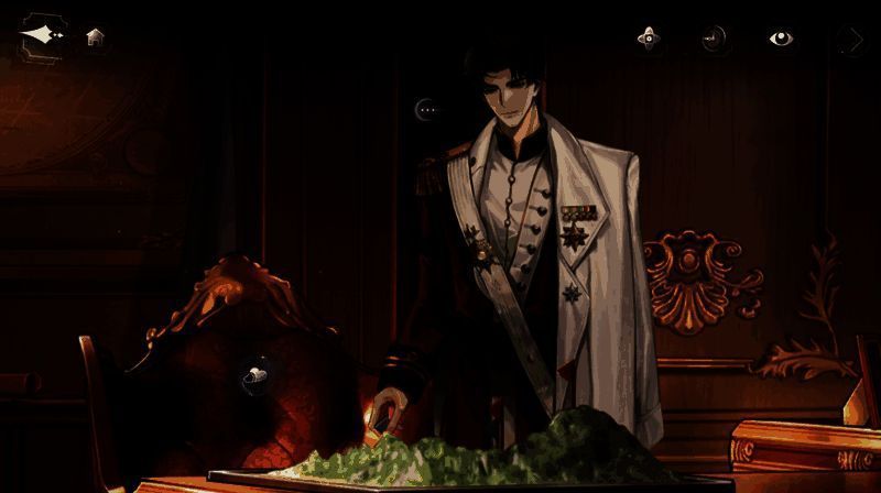 角色侧影插画三：男主坐在窗边弹奏钢琴，月光洒在黑白琴键上