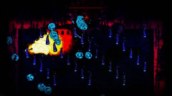 角色在祭坛前选择升级选项，背景为神秘符文与漂浮法球，呈现肉鸽成长机制