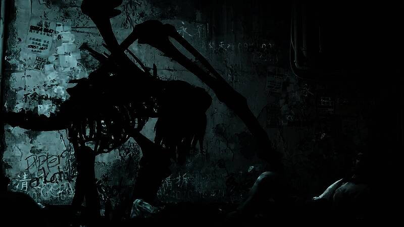 《野狗子》游戏场景画面，昏暗的九龙街头布满霓虹灯光，角色在狭窄巷道中潜行，氛围阴森压抑