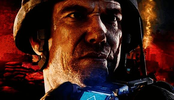 《全境封锁2》“红色阴影”赛季宣传图，画面中特工在废墟城市中持枪警戒，背景为红色警示光效笼罩的纽约地标