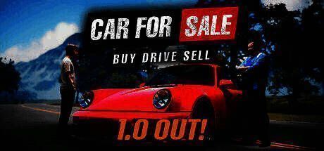 《汽车销售模拟器 2023》游戏主界面展示，一辆红色跑车停放在现代化车行前，背景为阳光明媚的都市街道