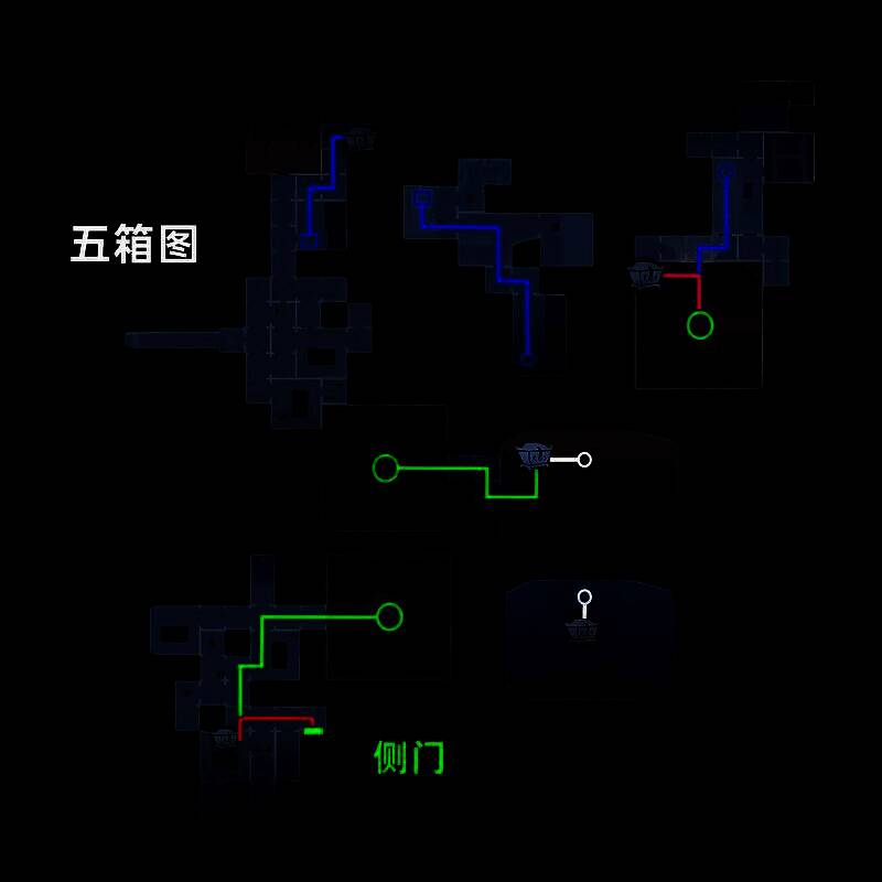 侧门与周围路径连接示意图，标明可通行方向