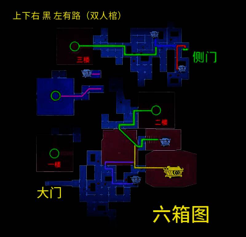 黑色遮蔽区域标注图，指示无通路方向