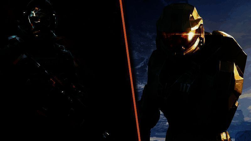 Sledgehammer Games工作室标志与光环LOGO并列的示意图，象征两者可能的合作关系