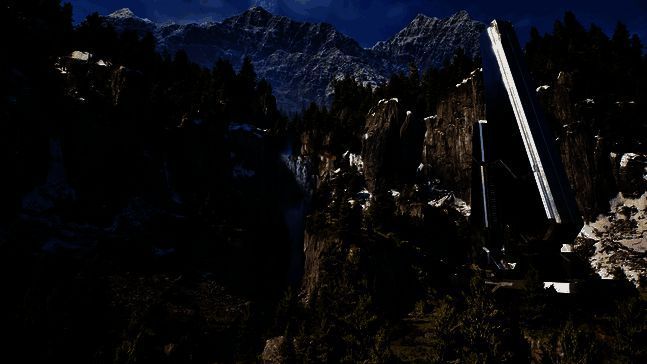 虚幻引擎5界面展示《光环》风格的科幻场景渲染效果，光影细节逼真