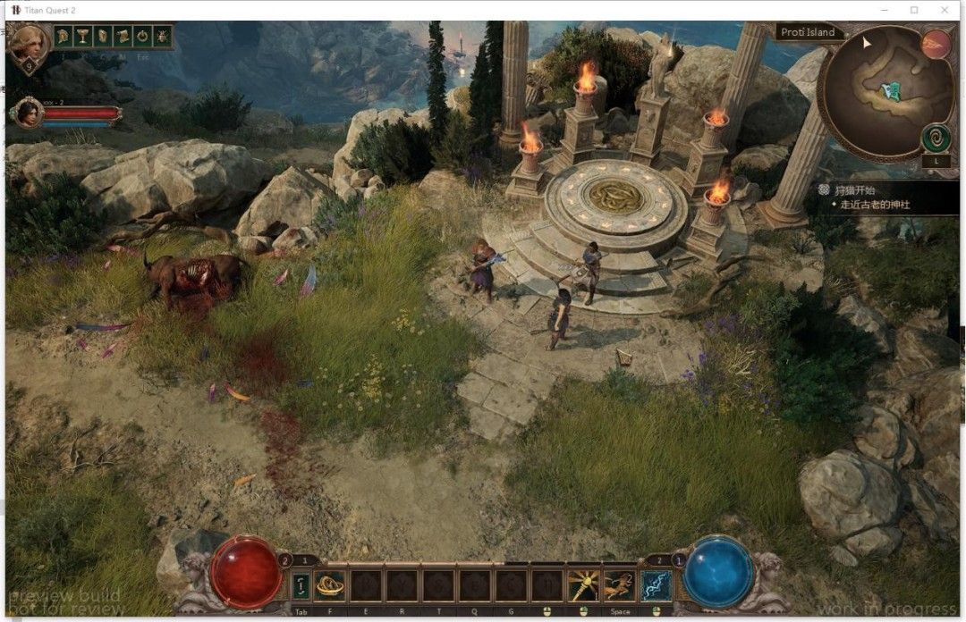 多人合作战斗场景，多名角色协同对抗巨型BOSS