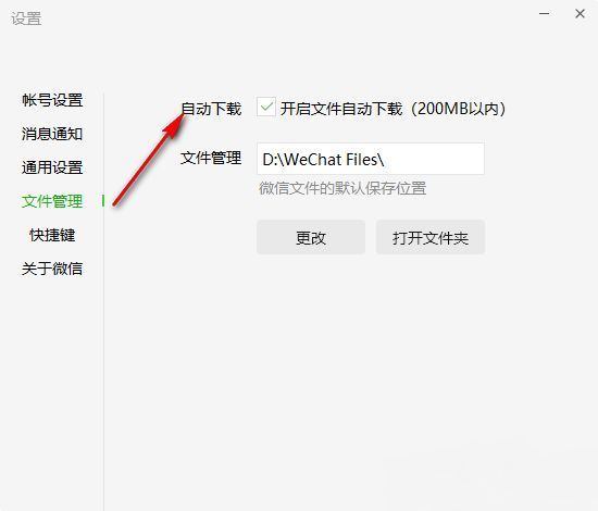 自动下载设置选项已勾选，表示文件将自动下载无需手动确认