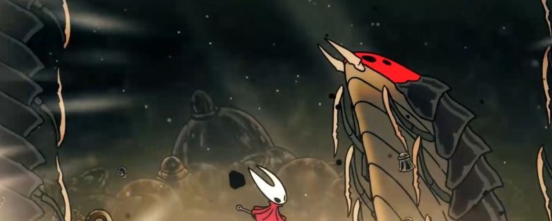 《空洞骑士：丝之歌》噬钟者BOSS战画面，一只巨型蜈蚣状怪物正在发动攻击