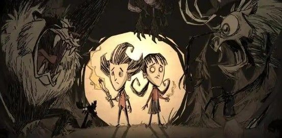 游戏中角色与坎普斯对峙的紧张画面，背景为夜晚森林，气氛阴森恐怖