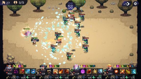 英雄角色展示界面，多位风格各异的角色排列整齐，背景为黑暗风格的世界地图