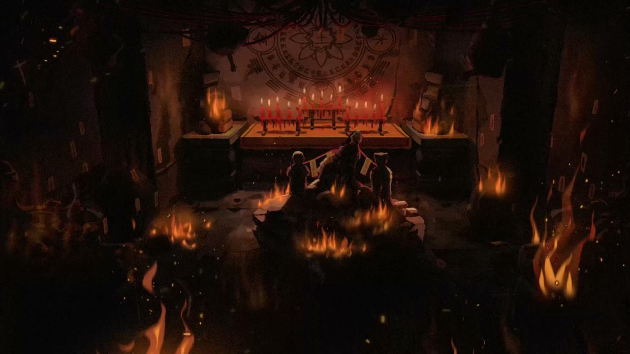 《白河村》游戏截图，角色在夜晚的村庄中潜行，光影效果逼真