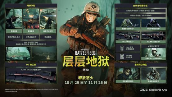 《战地风云2042》层层地狱活动宣传图，展示激烈战斗场景与硬核模式标识