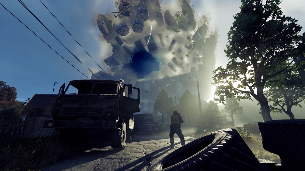 角色与由活性物质转化的敌对生物正面对抗，场景充满紧张感