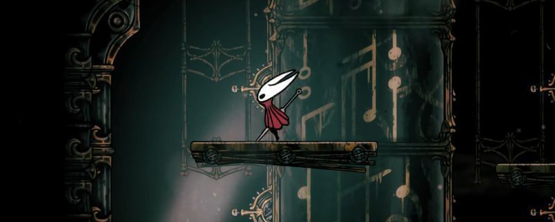 《空洞骑士：丝之歌》枢机中心谜题界面截图，展示复杂的柱子与线路连接结构