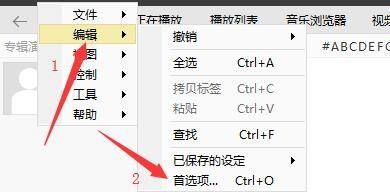 MusicBee编辑菜单中首选项选项示意图