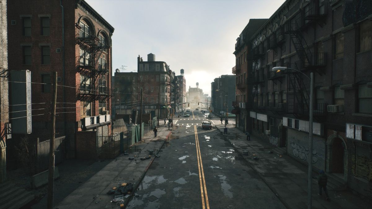 角色在街头行走的场景，画面风格类似《GTA》