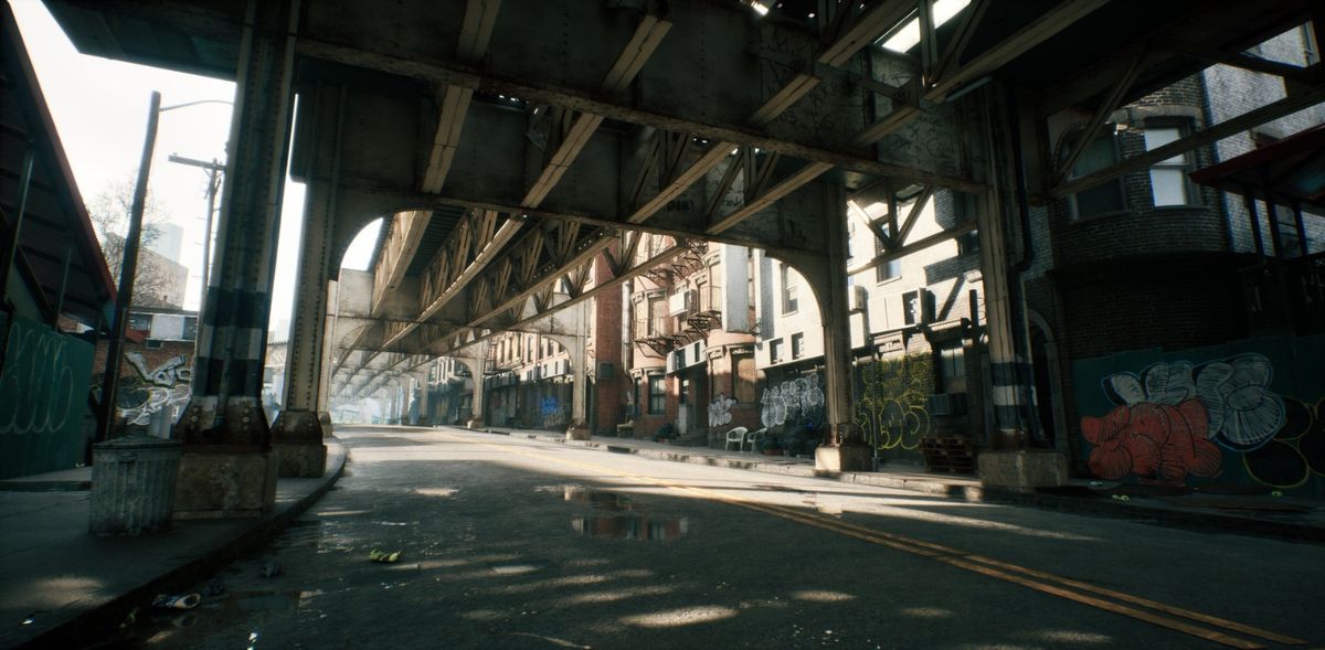 玩家角色在街头与敌人对峙的紧张画面