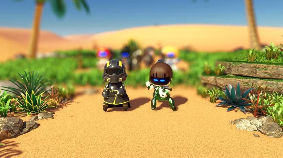 《绝地潜兵2》士兵角色登场画面，身穿重型装甲，手持武器，展现硬核战斗风格