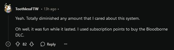 Reddit玩家讨论截图，用户NotSoWishful发表激烈评论，批评索尼压榨玩家