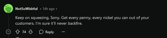 Reddit评论截图，多位用户对索尼积分政策表示质疑与不满