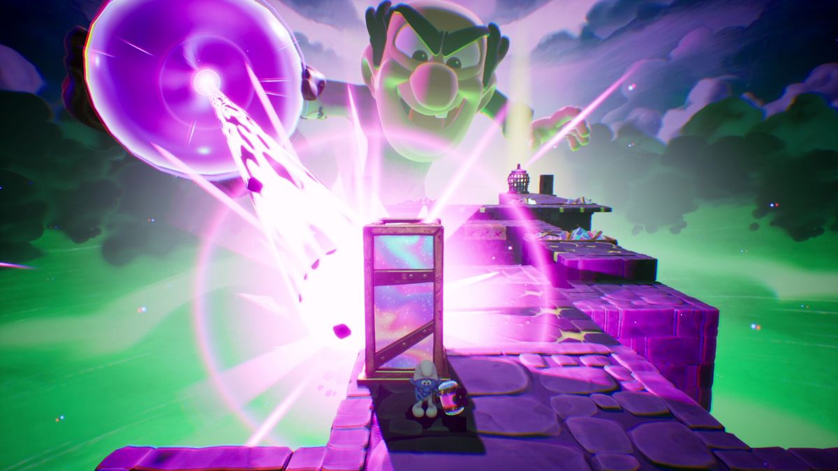 多个蓝精灵在梦境中跳跃、战斗与互动的场景合集