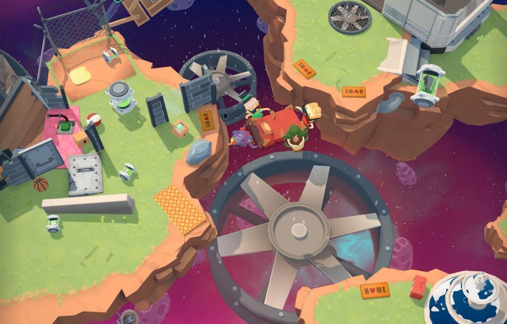 《胡闹搬家》游戏画面，角色们合力搬运超大沙发，场景滑稽搞笑