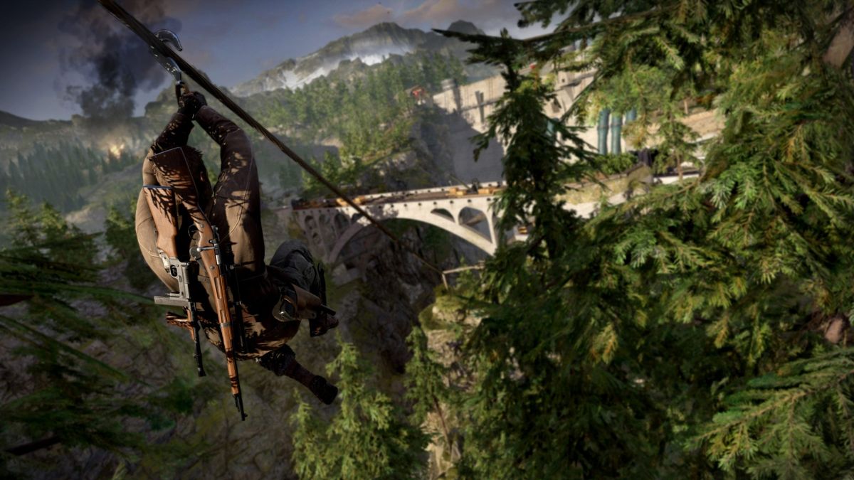 角色哈里·霍克手持狙击枪，神情专注观察敌情