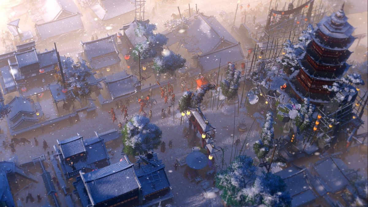 游戏内建筑细节展示，屋檐飞角与瓦片纹理清晰可见