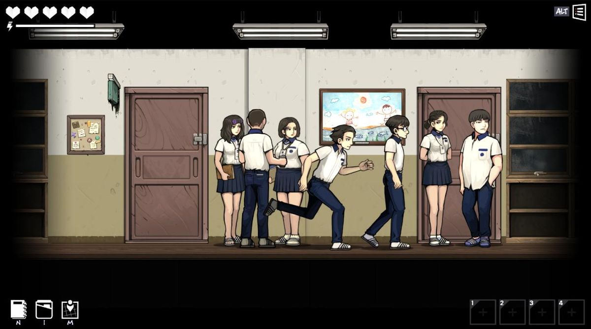 镜像世界中布满神秘符号的墙壁，暗示着隐藏线索