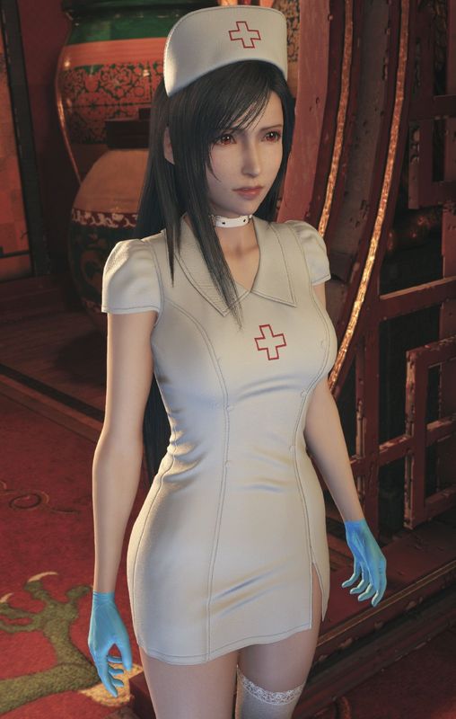 蒂法穿着护士装，姿态优雅，背景为医院风格场景