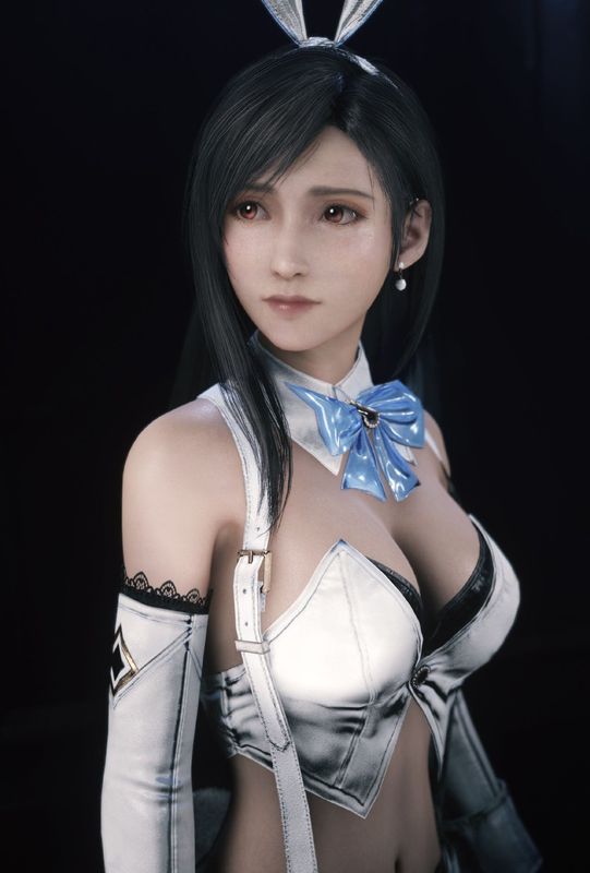 蒂法正面特写，眼神坚定，MOD服装完美贴合角色形象