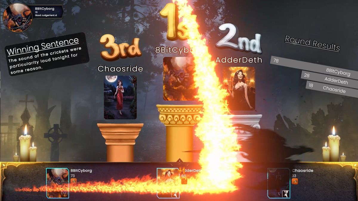 游戏中的写作与投票界面，展示玩家互动与故事推进流程