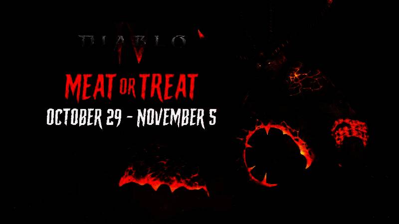 《暗黑4》万圣节活动宣传图，充满恐怖节日氛围的场景