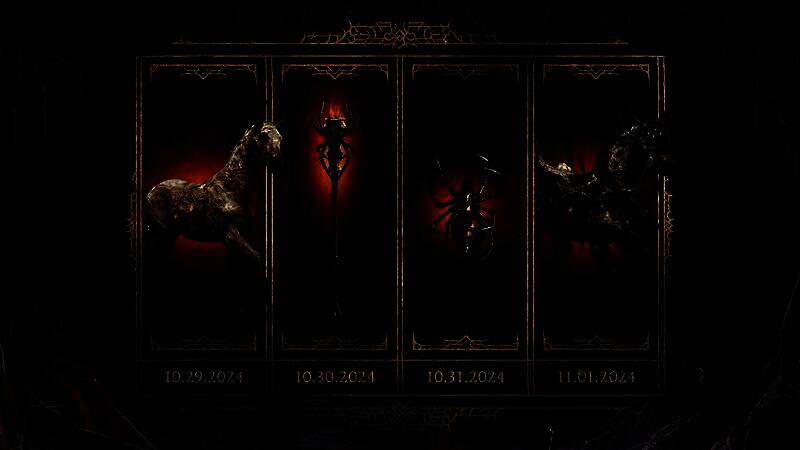 限定造型展示，包括坐骑与装饰道具，风格阴森诡异