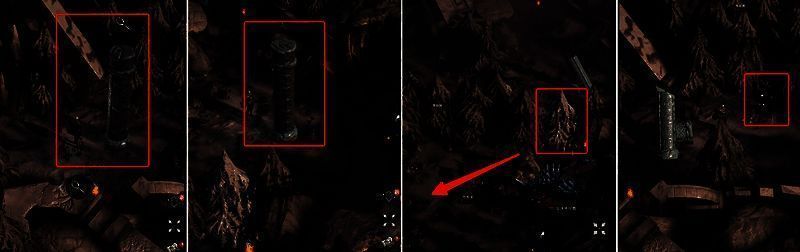 三根图腾柱分布图，需依次破坏才能开启隐藏宝箱