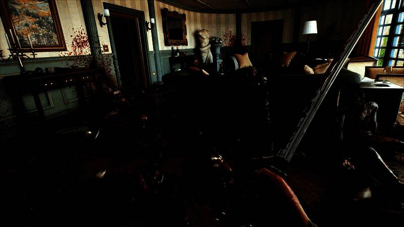 《死亡岛2》游戏画面，展示角色在废墟中与僵尸激战的场景