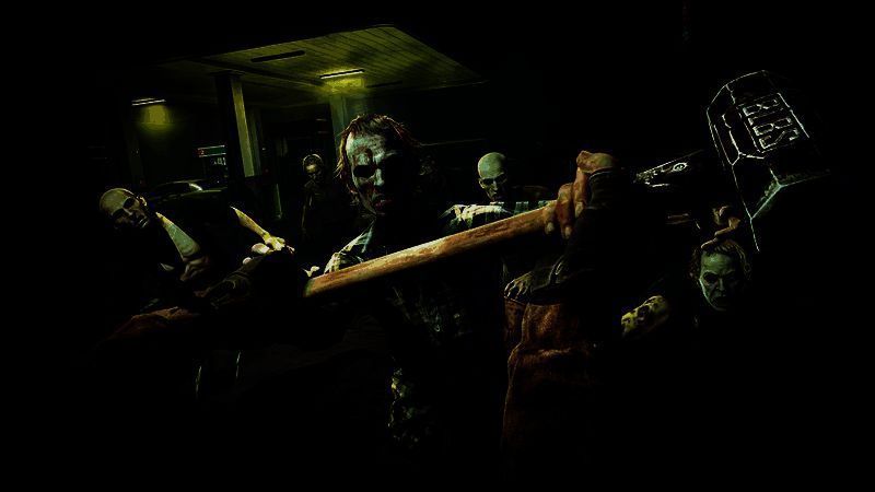 《地狱已满2》游戏画面，玩家在废墟中与丧尸展开战斗，环境阴森恐怖