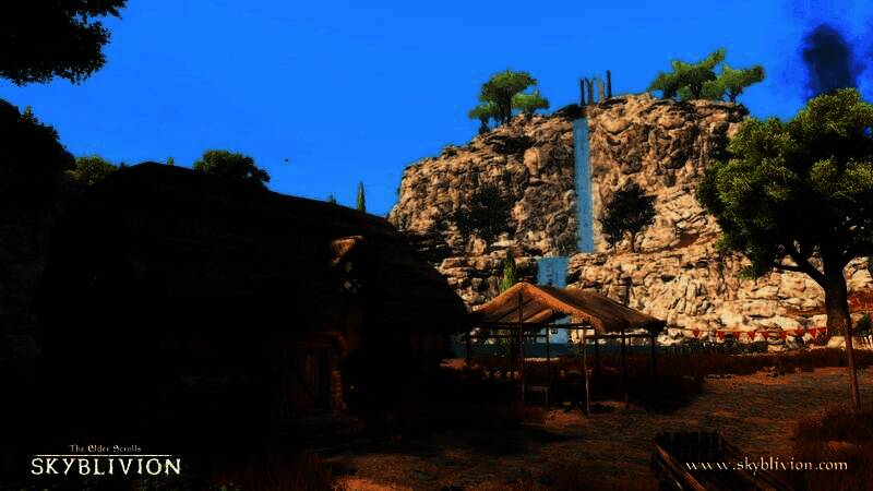 《上古卷轴5》Mod“Skyblivion”截图，城市建筑细节精致，光影效果逼真