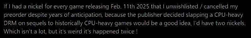玩家在论坛上的评论截图，用幽默方式表达对D加密的抗议