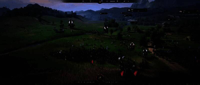 战斗场景激烈，骑兵冲锋，弓箭齐发，场面宏大